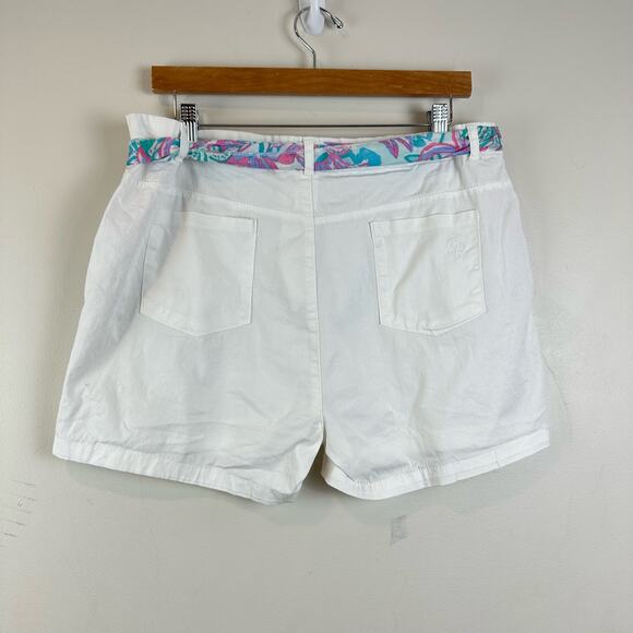 Stella Parker White Shorts Pink Blue Scarf Tie Belted Waist 14 Golf Tennis - Picture 5 of 10